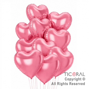 SET DE GLOBOS METALIZADOS CORAZON ROSA x 10 UNIDADES